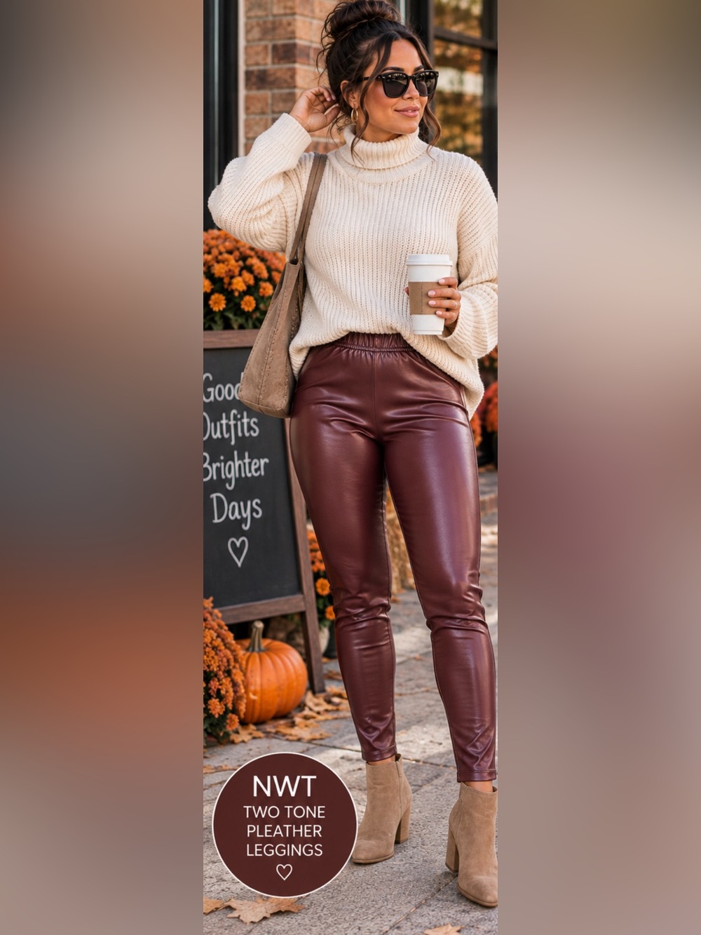 NWT Old Navy Two-Tone Burgundy Faux Leather Leggings Pants Size M